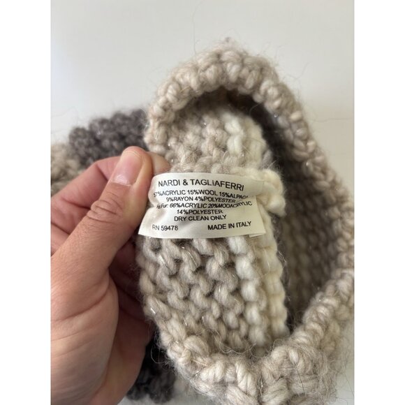 Nardi & Tagliaferri Knit Beanie Hat Italy alpaca winter pom pom tan gray wool - Picture 4 of 4